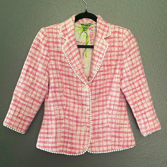Lilly Pulitzer tweed 3/4 sleeve 3 button silk lined blazer Legally Blonde sz 4 - Picture 1 of 5